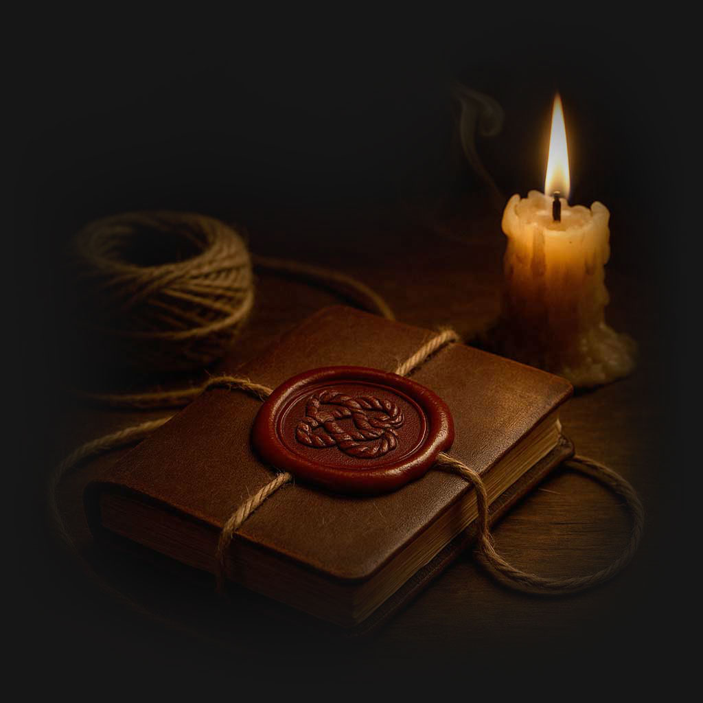 Manuscript bond in cord with wav seal and candle